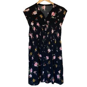 Free People Greatest Day Printed Floral Black Mini Dress S